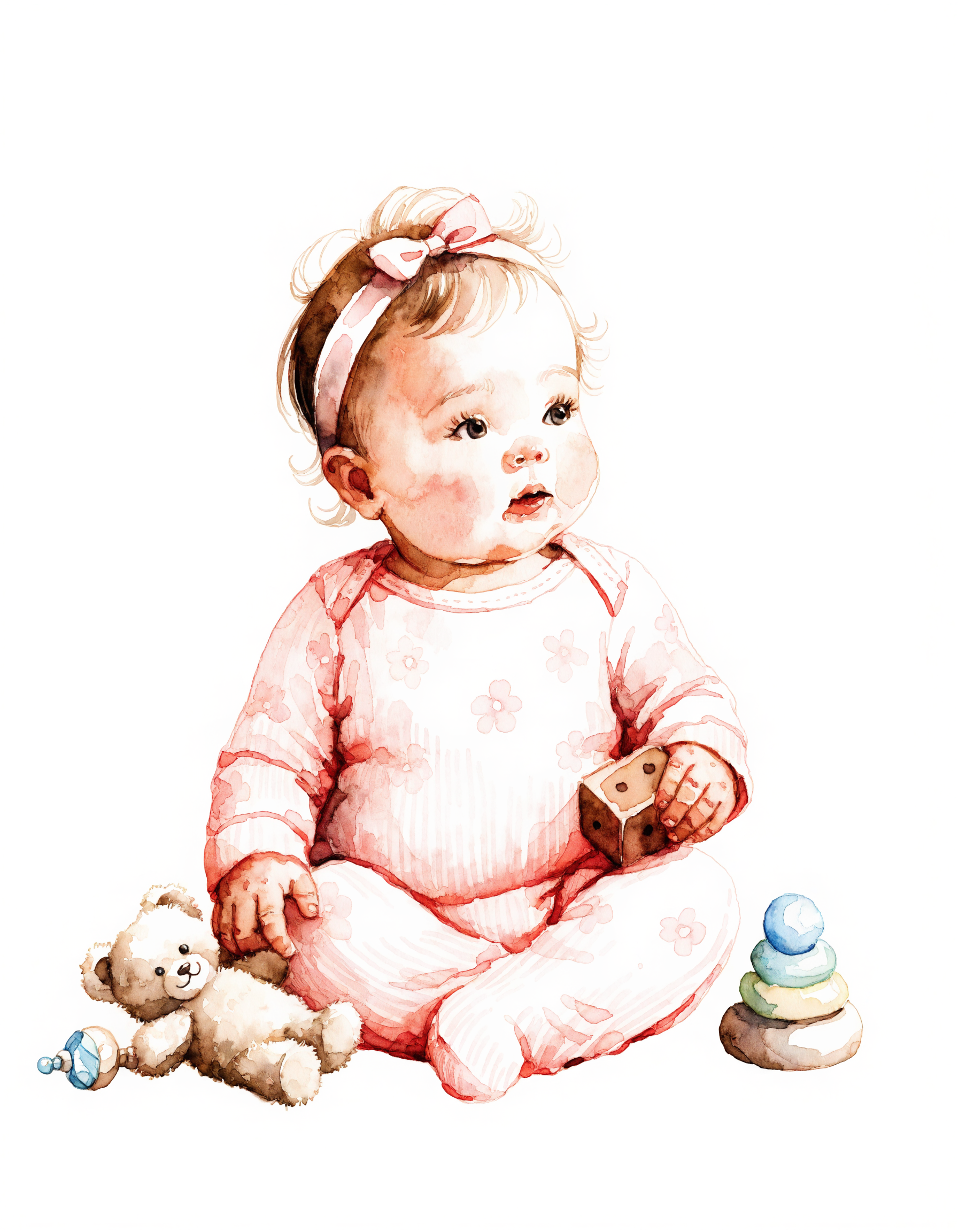 A baby girl sitting and playing with toys